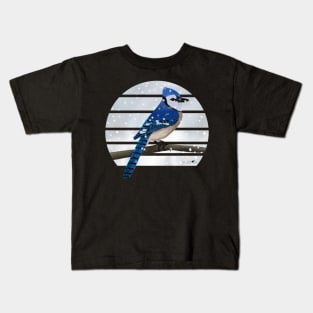 Blue Jay Winter Snow Bird Watching Birding Ornithologist Gift Kids T-Shirt